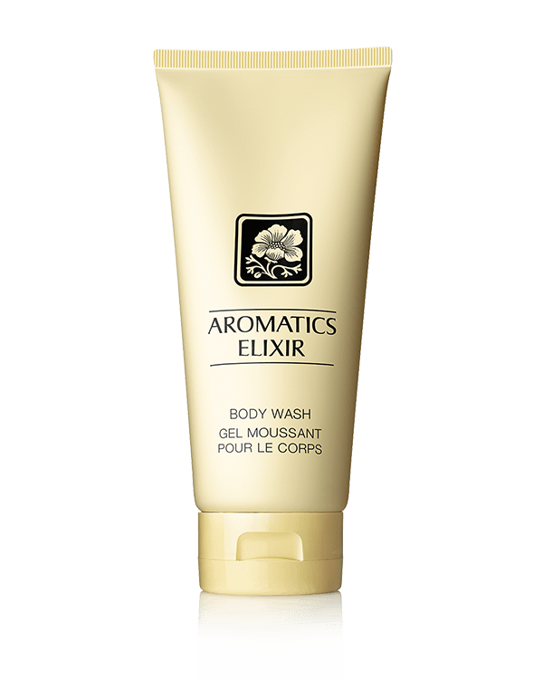 Aromatics Elixir Body Wash, Ein gold schimmerndes Gel, das den Körper sanft mit Duft umhüllt. Zum Duschen und Baden geeignet.