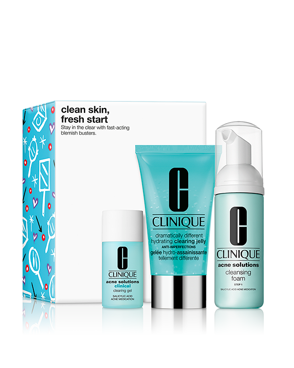 Break Up With Breakouts Set, Ein mehrteiliges Hautpflege-Set für ein reines, strahlendes Hautbild, das Unreinheiten deutlich sichtbar bekämpft und das Erscheinigsbild der Haut sichtbar glättet.
