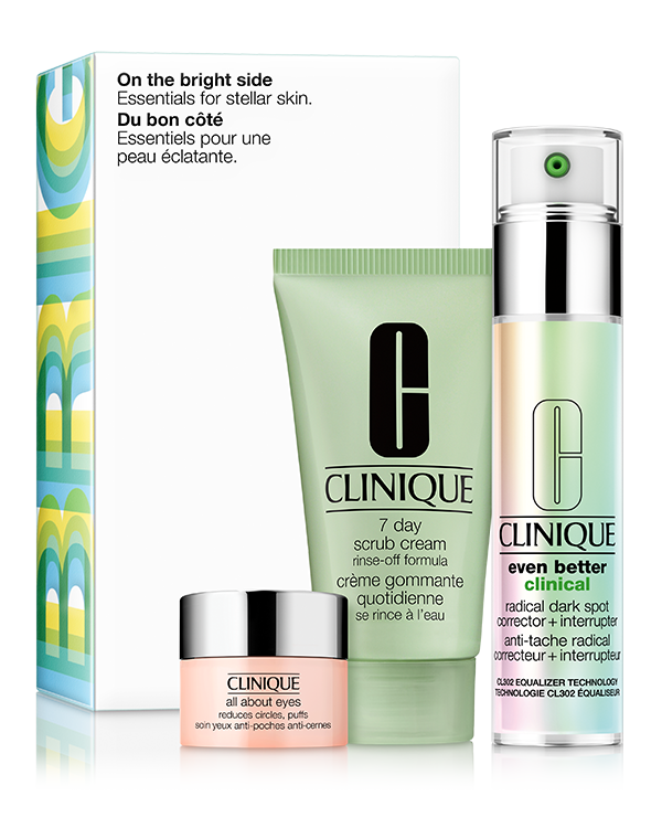 On The Bright Side: Brightening Skincare Set, Clinique Essentials für eine strahlend schöne Haut. Im Wert von über 100€.