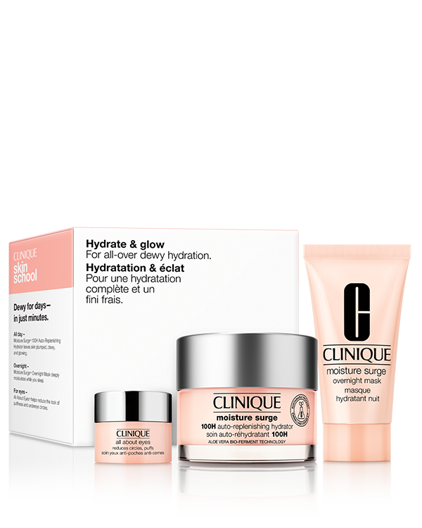 Moisture Surge™ Hydrate and Glow Set, Skin School-Favoriten für eine intensive, allumfassende Feuchtigkeitsversorgung.